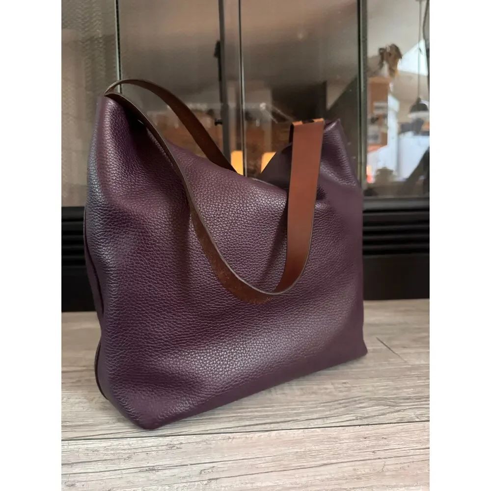 Stunning Dooney & Bourke eggplant purple pebble leather Derby tote handbag